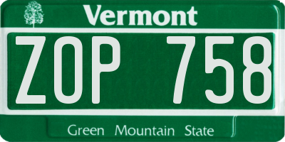 VT license plate ZOP758