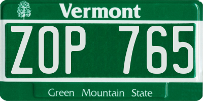 VT license plate ZOP765
