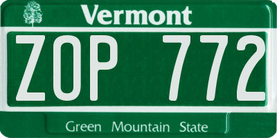 VT license plate ZOP772