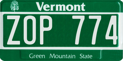 VT license plate ZOP774