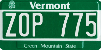 VT license plate ZOP775