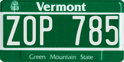 VT license plate ZOP785