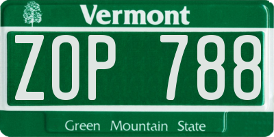 VT license plate ZOP788