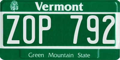 VT license plate ZOP792