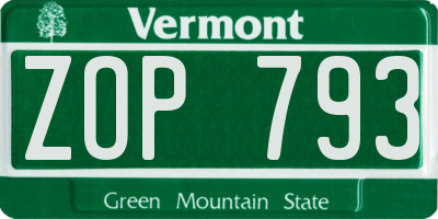 VT license plate ZOP793