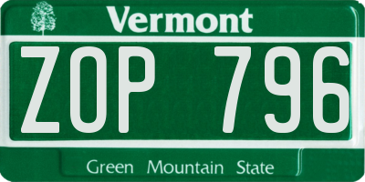VT license plate ZOP796