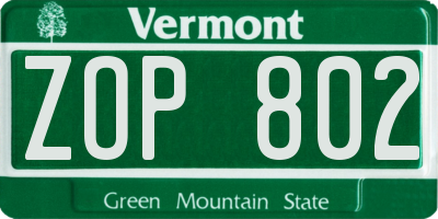 VT license plate ZOP802