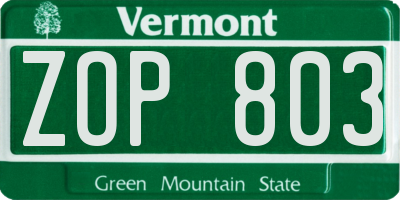 VT license plate ZOP803