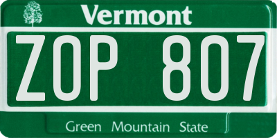 VT license plate ZOP807