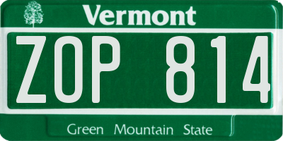 VT license plate ZOP814