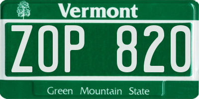 VT license plate ZOP820
