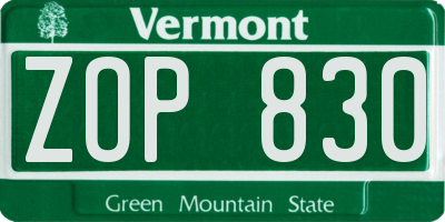 VT license plate ZOP830