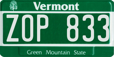 VT license plate ZOP833