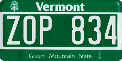 VT license plate ZOP834
