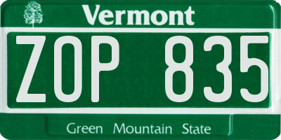 VT license plate ZOP835