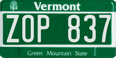 VT license plate ZOP837