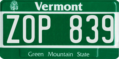 VT license plate ZOP839