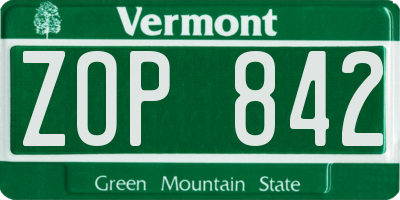 VT license plate ZOP842