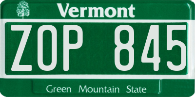 VT license plate ZOP845