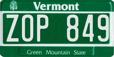 VT license plate ZOP849