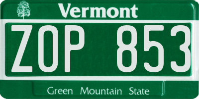 VT license plate ZOP853