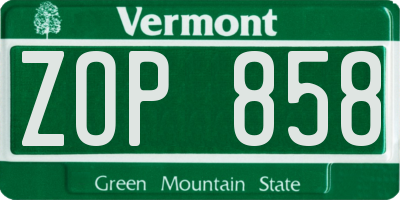 VT license plate ZOP858