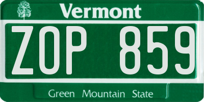 VT license plate ZOP859