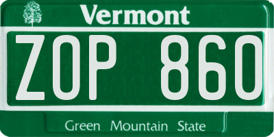 VT license plate ZOP860