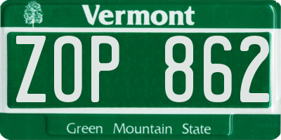 VT license plate ZOP862