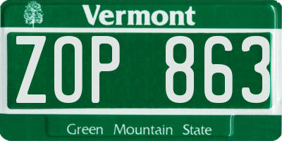 VT license plate ZOP863