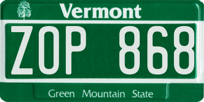 VT license plate ZOP868
