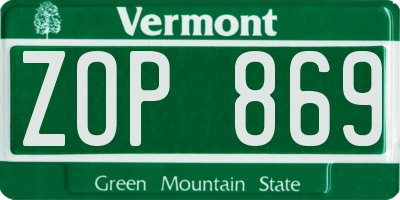 VT license plate ZOP869