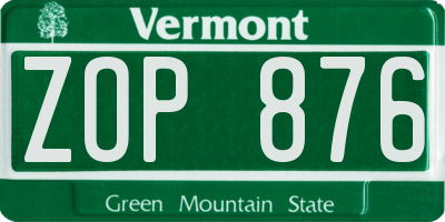 VT license plate ZOP876