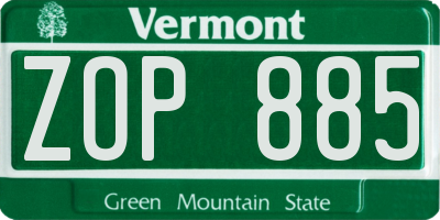 VT license plate ZOP885