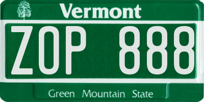 VT license plate ZOP888