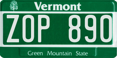 VT license plate ZOP890