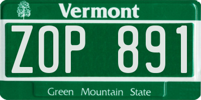 VT license plate ZOP891