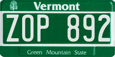 VT license plate ZOP892