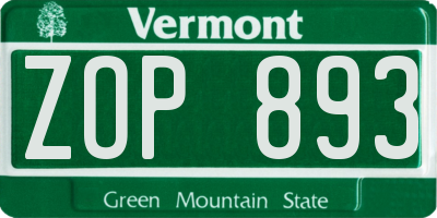 VT license plate ZOP893