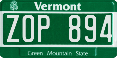 VT license plate ZOP894