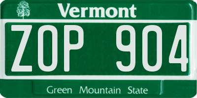 VT license plate ZOP904