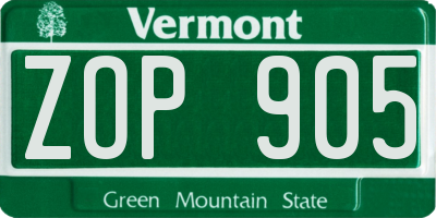 VT license plate ZOP905