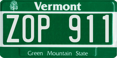 VT license plate ZOP911