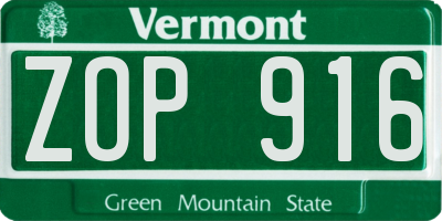 VT license plate ZOP916