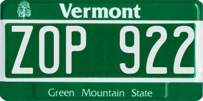 VT license plate ZOP922