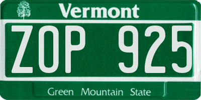 VT license plate ZOP925