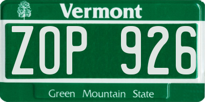 VT license plate ZOP926