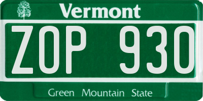 VT license plate ZOP930