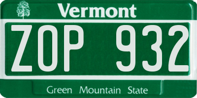 VT license plate ZOP932