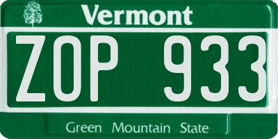 VT license plate ZOP933